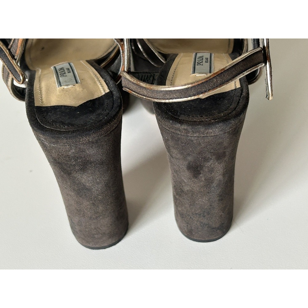 Prada Milano Donna Strappy Black/Gold Suede &Leather Platform Sandal Shoes 37 - Picture 5 of 14